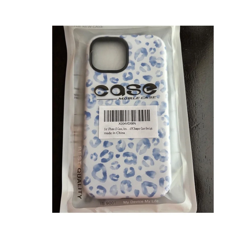 iPhone 15 Case Blue White Leopard Animal Print PC Bumper Aesthetic Cover New